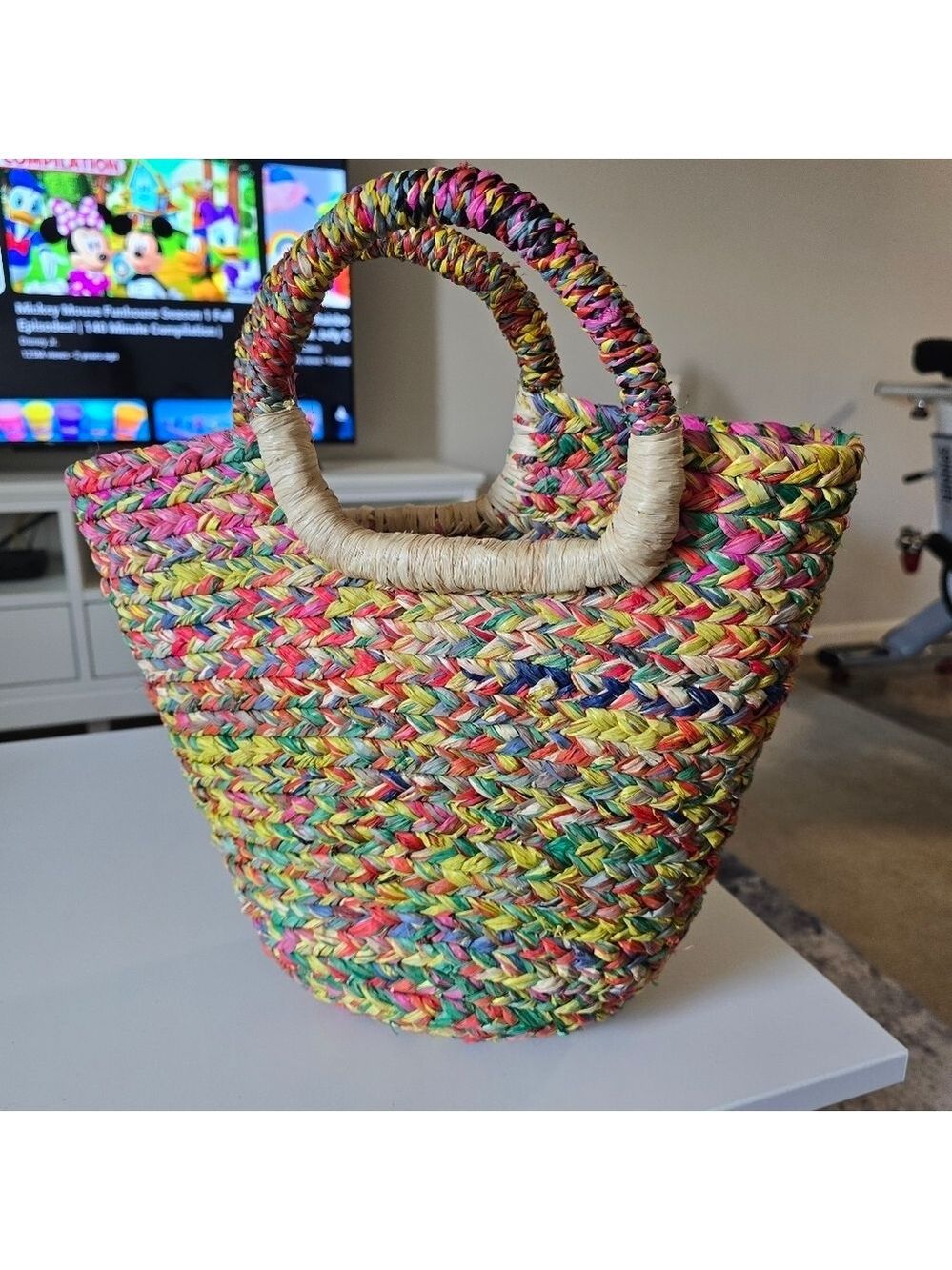 Multicolor Hand Made Woven Straw Tote Bag